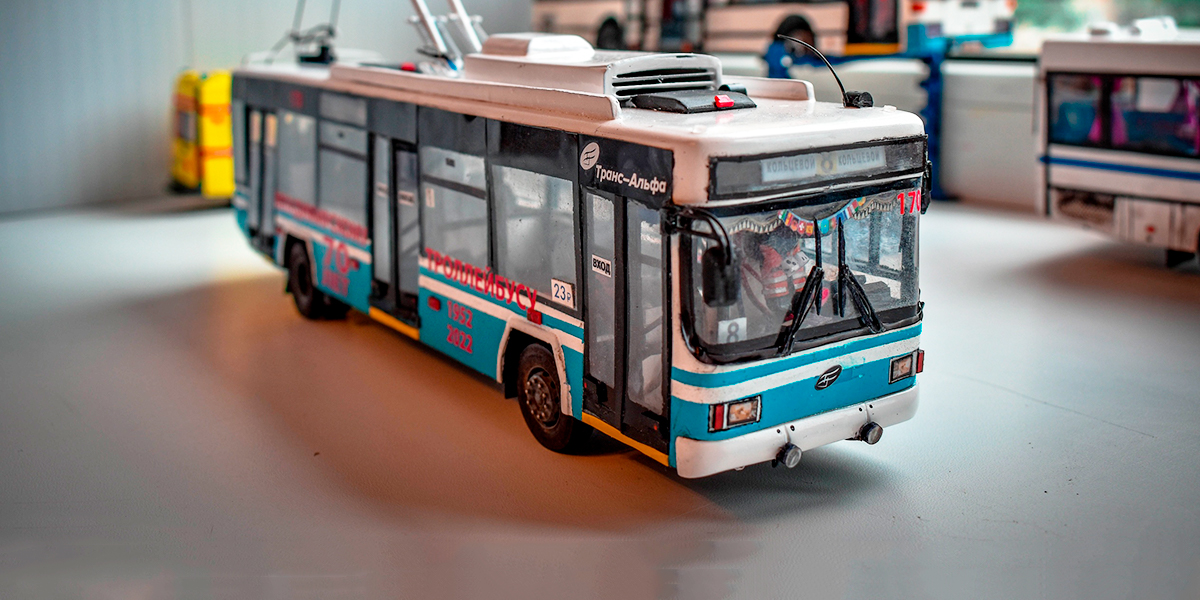 Житель Владимира собрал модель юбилейного троллейбуса с котенком  в салоне