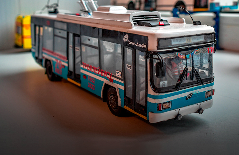 Житель Владимира собрал модель юбилейного троллейбуса с котенком  в салоне