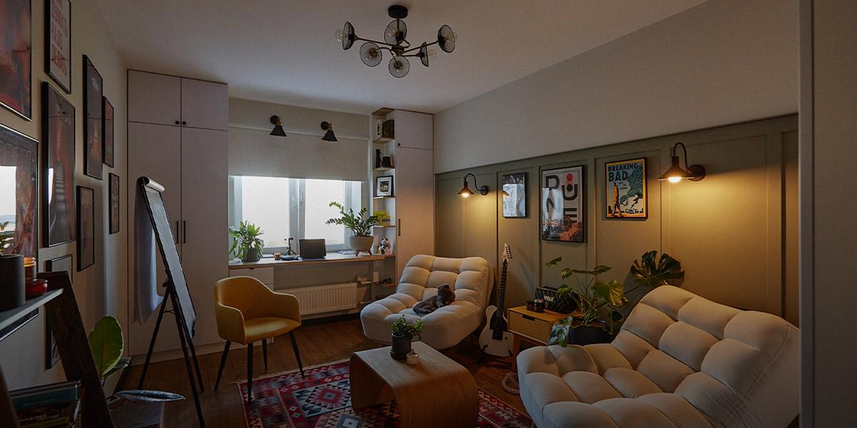 Домашний офис с видом на Успенский собор в немногословной квартире владимирской пары