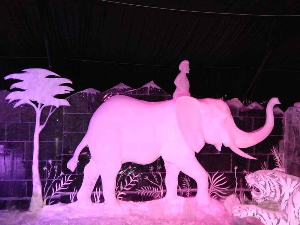 Скульптор Илья Шанин создал изо льда фигуру индийского слона для фестиваля ледовых скульптур «Ice Fantasy»
