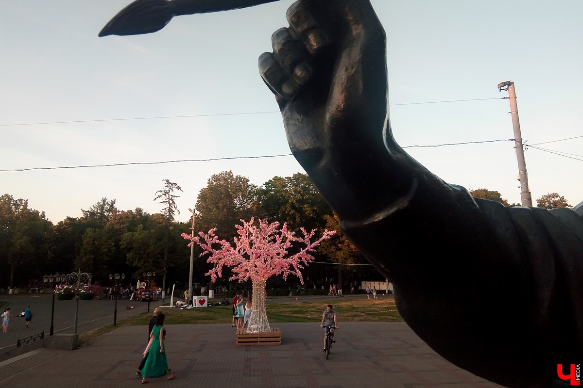 Во Владимире появились новые арт-объекты на Соборной площади. Самый большой из них окрестили владимирской сакурой. Их уберут в течение суток.