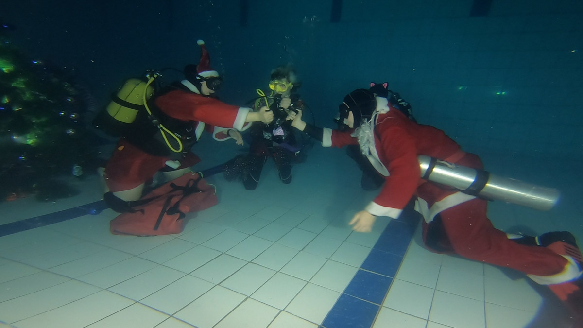 Любители подводного плавания из Владимира завершили марафон январских торжеств оригинальной вечеринкой на дне городского бассейна. Погрузилась туда дружная компания дайверов ровно в полночь по московскому времени, чтобы символически встретить старый Новый год в привычной для себя стихии.