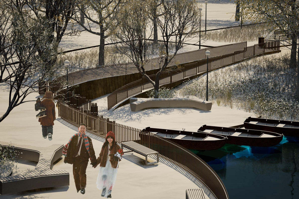 Летом 2025 года Добросельский пруд был одним из лидеров голосования за объекты будущего благоустройства. И хоть проект не победил, идея трансформировать его не осталась забытой. Студенческая команда «Вектор» представила свой взгляд на локацию.