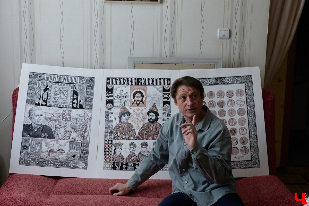 В обычной суздальской квартире живет график Александр Ерашов. Скромная обстановка никак не соответствует масштабам таланта мастера. На его счету несколько монументальных серий, которые «Ключ-Медиа» поспешил осветить. Тем более появился повод: вклад творца в развитие искусства оценила Российская академия художеств.