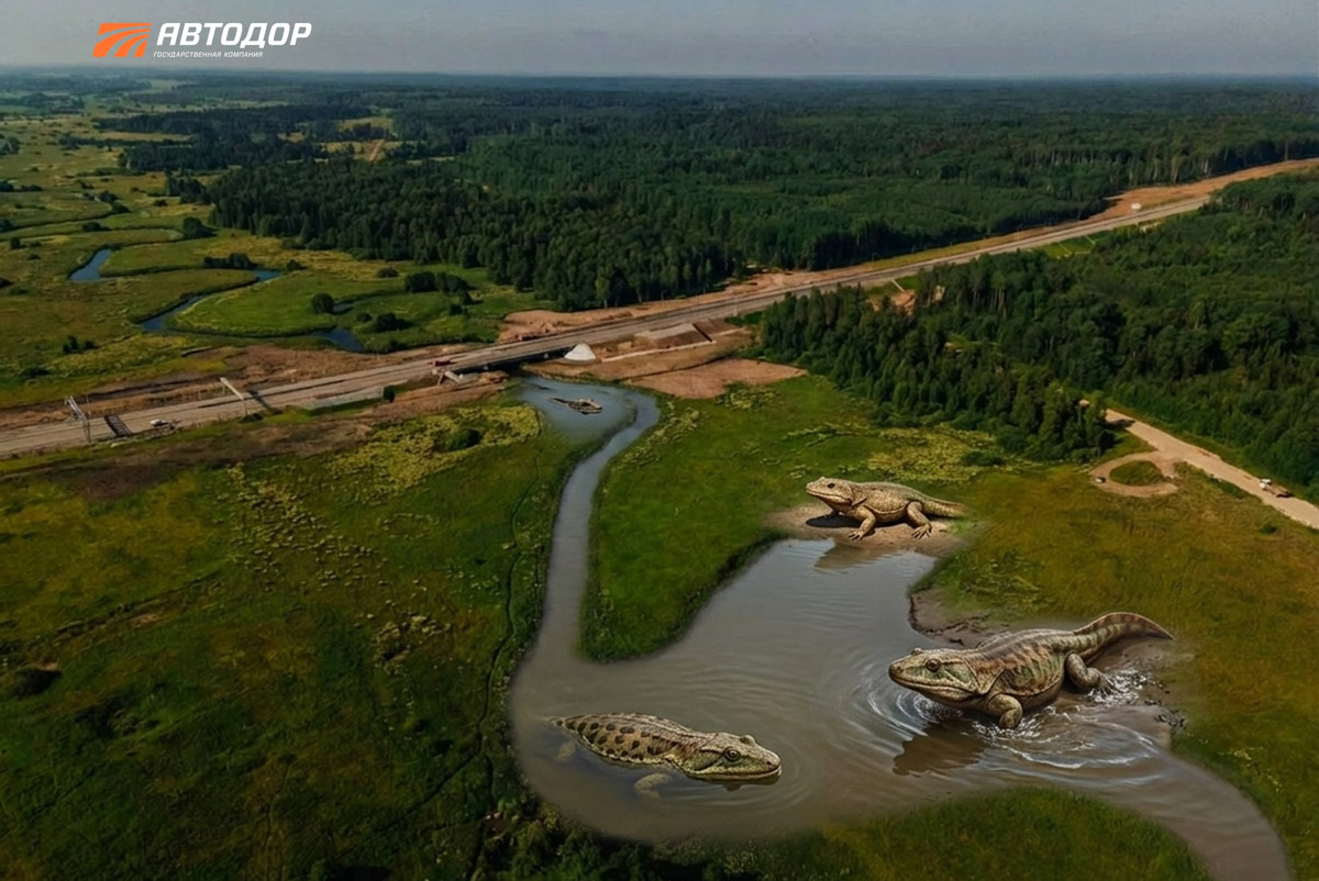 Компания «Автодор» представила собственную фантазию на тему: как выглядела бы скоростная дорога М-12 «Восток» десятки миллионов лет назад. Под мостом в Муроме проплывает ихтиозавр, а по экодуку не спеша гуляют терапсиды. «Ключ-Медиа» решил узнать у эксперта, что представлял собой наш край в эру, когда здесь были совсем другие природные условия.